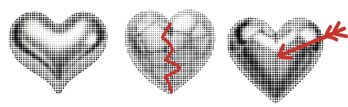 Set of Three Retro Halftone Heart Shapes