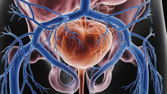 Anatomical illustration of human bladder and surrounding structures