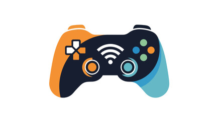 Colorful Game Controller with WiFi Symbol Orange Black and Blue.