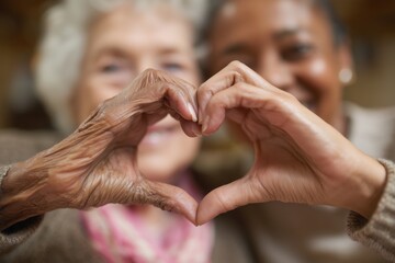 Fototapeta premium Interracial Hands of a Senior and a Young Woman Forming a Heart