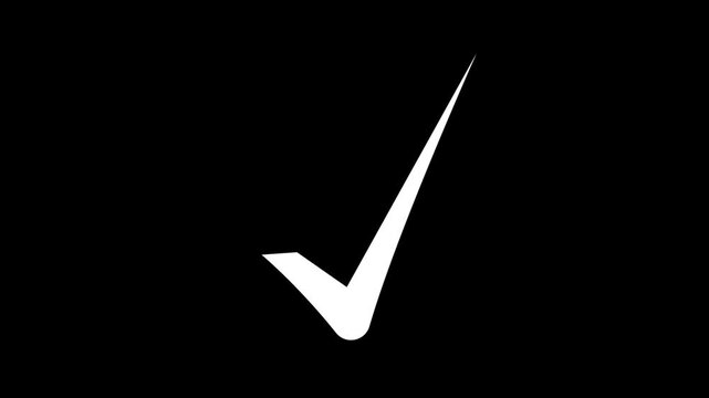 Green tick mark icon animation on isolated black background, check mark sign, verify complete sign, success, approved, yes icon signs