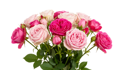 Delicate pink roses bouquet isolated on transparent background