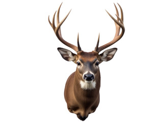 Obraz premium A close-up of a deer's head on a white background, ideal for use in nature or wildlife-themed designs