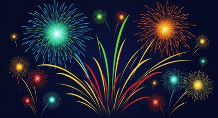Fototapeta premium A colorful New Year festival display of red and blue pyrotechnics creates a bright abstract explosion of light during a night sky holiday celebration party