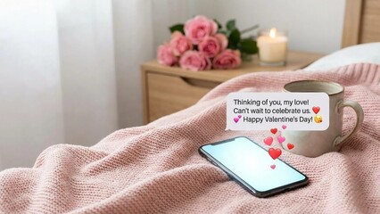Romantic Love Message on Smartphone Screen with Heart Emojis