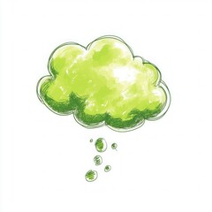 Watercolor lime green thought bubble or cloud illustration isolated on white background