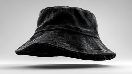 Blank black bucket hat mockup, no gravity