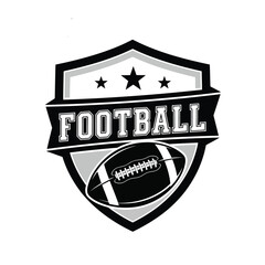 Black and white football shield logo with stars and ball on