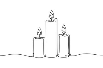 Burning candles vector graphic in single line art style for spa and relaxation