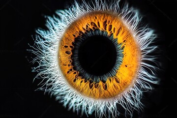 Eye iris on black background. Ai Generative