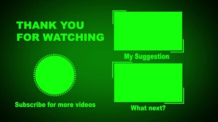 Social Media Template for Channel End Screen. Thanks for watching animated end screen with blank shape placeholders. End screen YouTube outro card with subscribe button on black background. 4K Video.