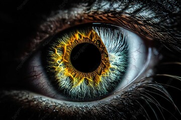 Eye iris on black background. Ai Generative