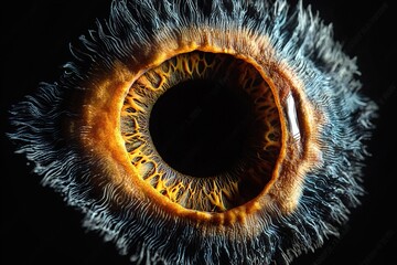 Eye iris on black background. Ai Generative