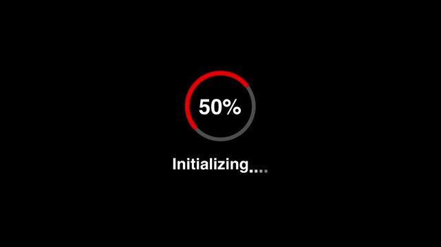 Loading initializing indicator from 0 to 100 percent animation isolated on black background
