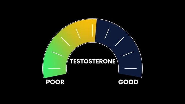 Digital testosterone meter level moving from critical poor to good animation isolated on black background