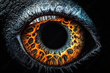 Eye iris on black background. Ai Generative