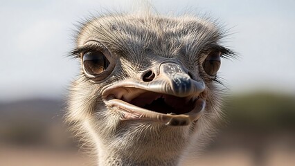 Ostrich Head Close-up Portrait Smiling.
