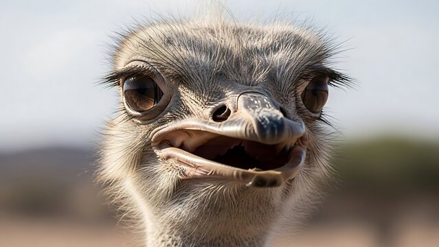 Ostrich Head Close-up Portrait Smiling.