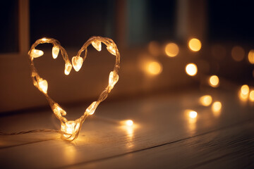 Heart of led lights, lovers, romantic and full of love Valentine's Day. Copy space banner