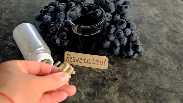 Resveratrol supplements and homeopathy. Selective focus.