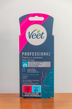 Pruszcz Gdanski, Poland - December 21, 2025: Veet professional wax strips for face.