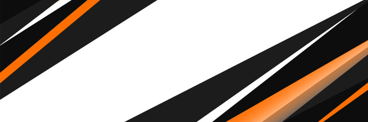 Geometric abstract wide horizontal banner with orange and black lines and shapes. Colored modern sporty bright futuristic horizontal abstract wide background. Vector illustration EPS10.