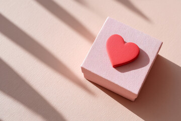 Monochrome festive copy space banner with pink gift box. St valentines Copy space banner top view