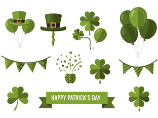 Collection of green themed party decorations and accessories for St. Patrick's Day celebration