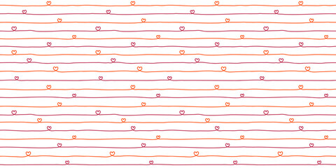 Hearts lines hand drawn pattern. Hearts and wavy stripes girly print