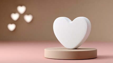 Minimal White Heart on Podium – Elegant 3D Love Concept