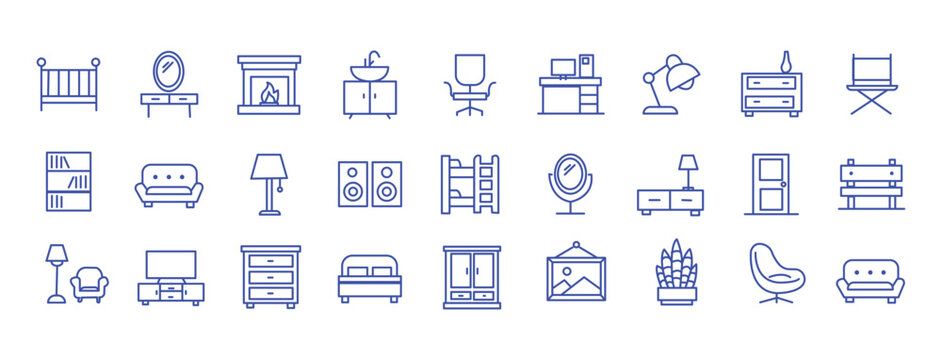 Furniture icon set. Editable line icons. Vector illustration.