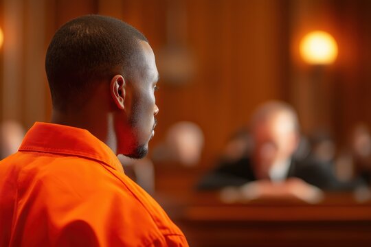 Rear View of a Black Male Inmate During a Courtroom Trial