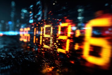 futuristic numeric sequence illuminated on digital panel dark environment abstract scene representing time progression velocity and information processing concept of data technology