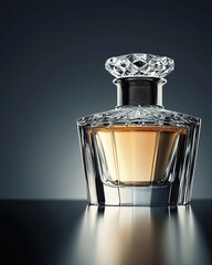Luxury Perfume bottle over reflective metallic background. Generative Ai