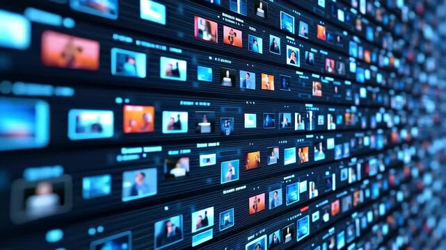 A digital display showcasing a multitude of video thumbnails.