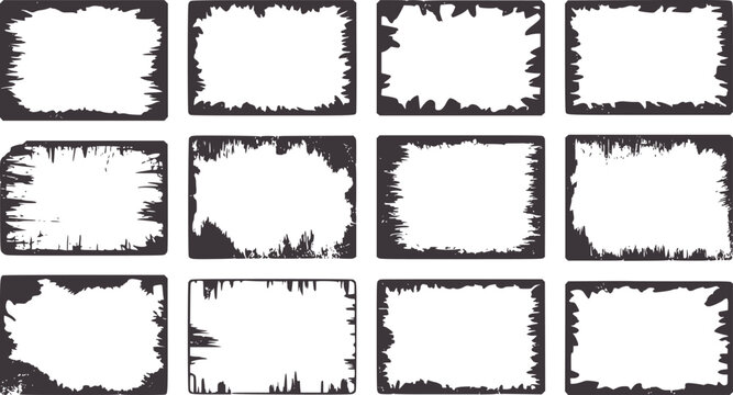 Twelve grunge distressed rectangular frames vintage border