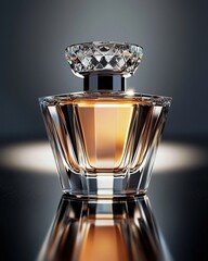 Luxury Perfume bottle over reflective metallic background. Generative Ai