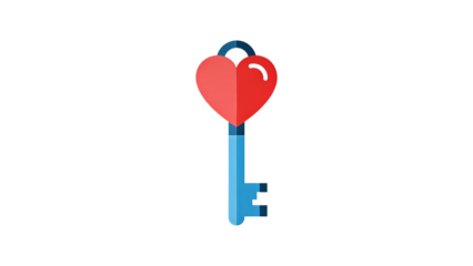 Heartshaped key in flat design style symbolizing love and unlocking emotions. transparent background