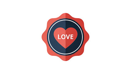 Love Badge Icon Red Heart with LOVE Text on transparent background
