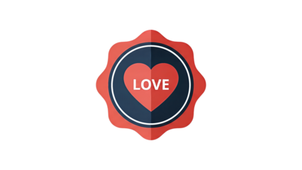 Love Badge Icon Red Heart with LOVE Text on transparent background