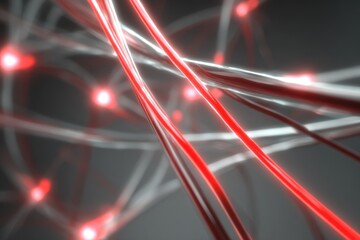 Red and White Neural Network Connections with Glowing Nodes.