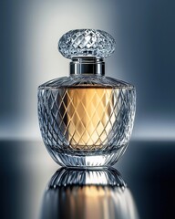 Luxury Perfume bottle over reflective metallic background. Generative Ai