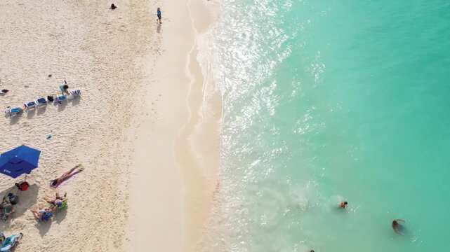 Top-Down Drone Footage in 4K of Eagle Beach with Turquoise Caribbean Sea in Aruba
