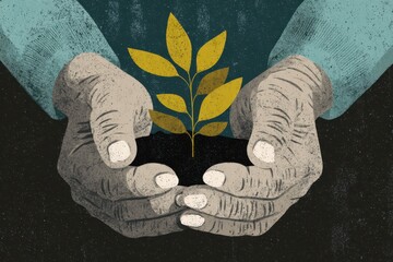 Hands Holding Seedling: Nurturing Growth and Sustainability Concept Art.