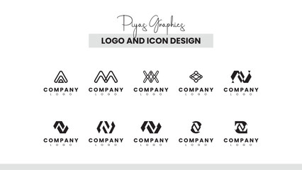 Angular Mountain Symbol Logo Design Set