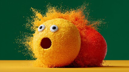Very funny exploding mango with vibrant colors and playful expression, showcasing dynamic textures and vivid details, perfect for commercial use and creative projects with copy space