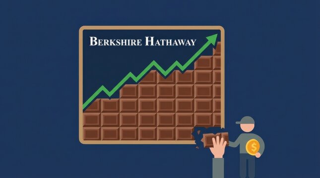 Berkshire Hathaway investment growth flat vector art. Hand stacks a brick with upward arrow. Symbolizes investment or construction finance success.