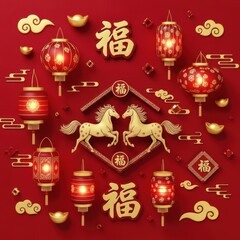 Celebrating the year of the horse with chinese decorations