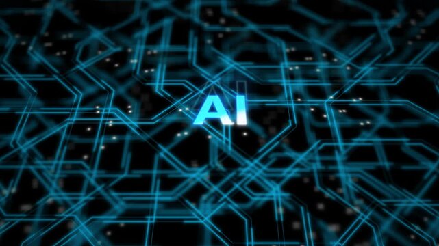 Artificial Intelligence Cyberspace System with Glowing Digital Circuit Network and Futuristic Data Processing Grid Representing Virtual Machine Learning and Advanced Technology.
