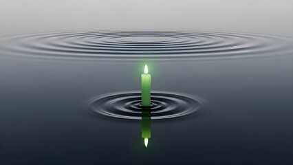 Zen concept of emotional stability in trading with glowing candle on calm water